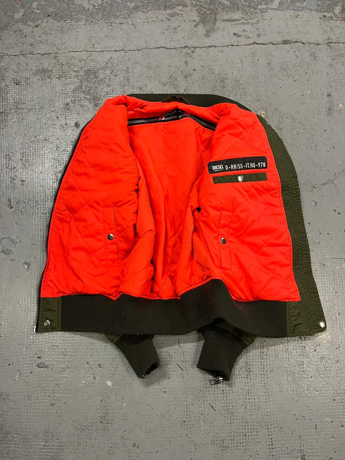 Diesel Olive Multi-Pocket Back Zip Olive Cargo Bomber Jacket yUiKrII 10