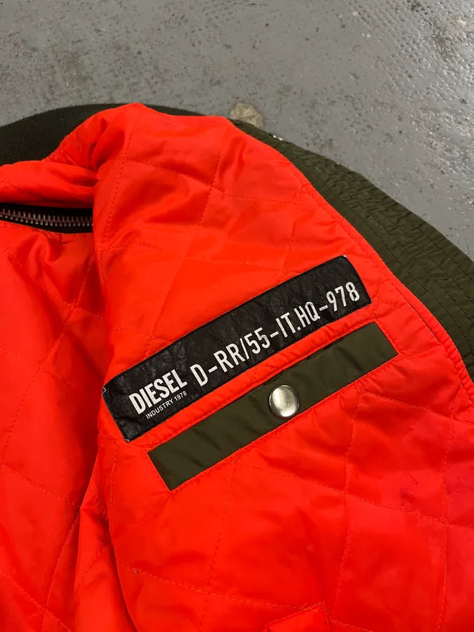 Diesel Olive Multi-Pocket Back Zip Olive Cargo Bomber Jacket yUiKrII 11