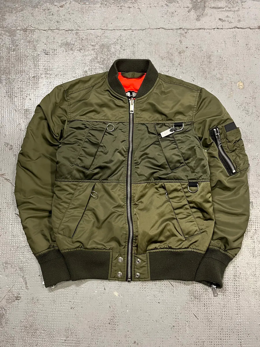 Diesel Olive Multi-Pocket Back Zip Olive Cargo Bomber Jacket yUiKrII 4