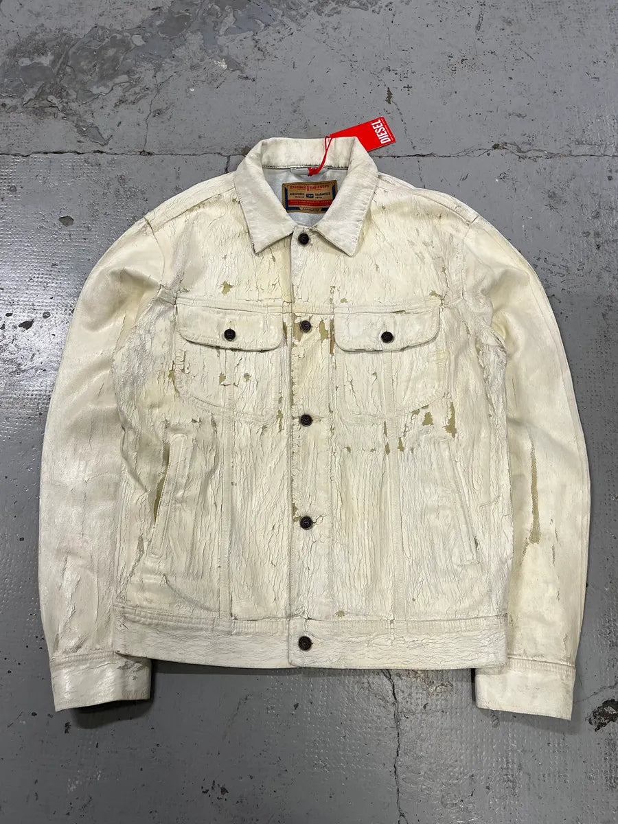 Diesel Overpainted Distressed Cream Denim Jacket DSfCJgC 0