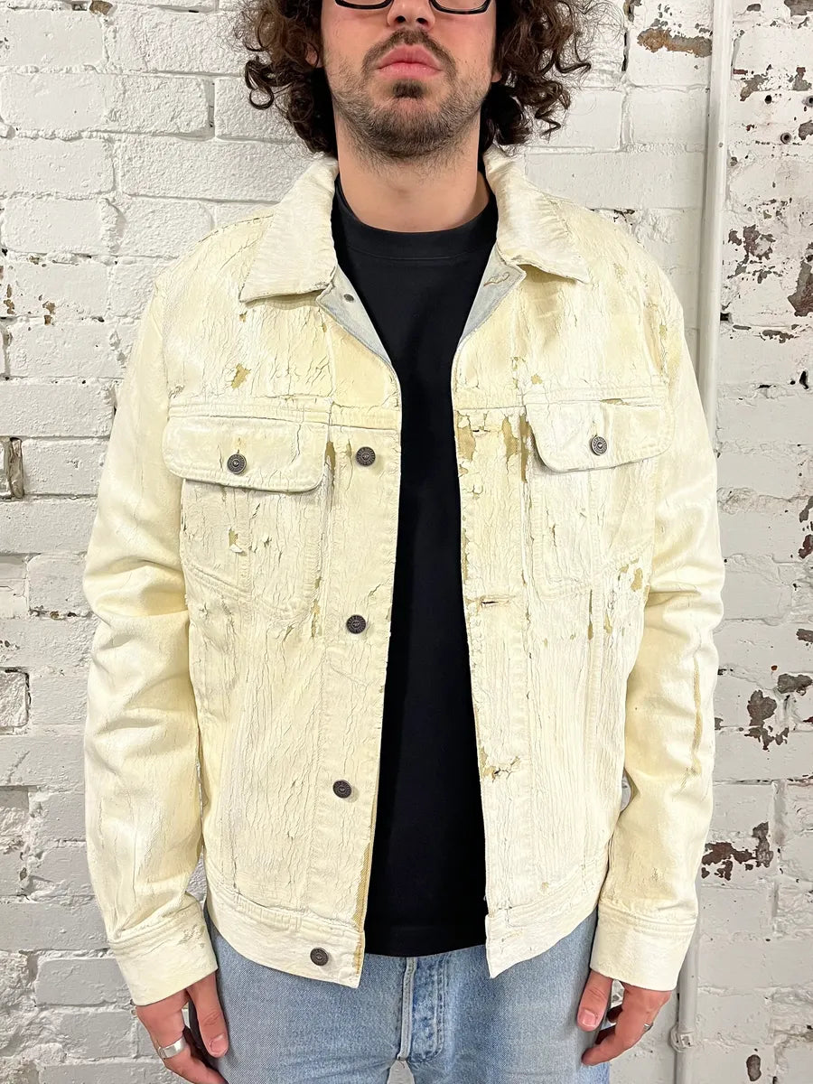Diesel Overpainted Distressed Cream Denim Jacket DSfCJgC 1
