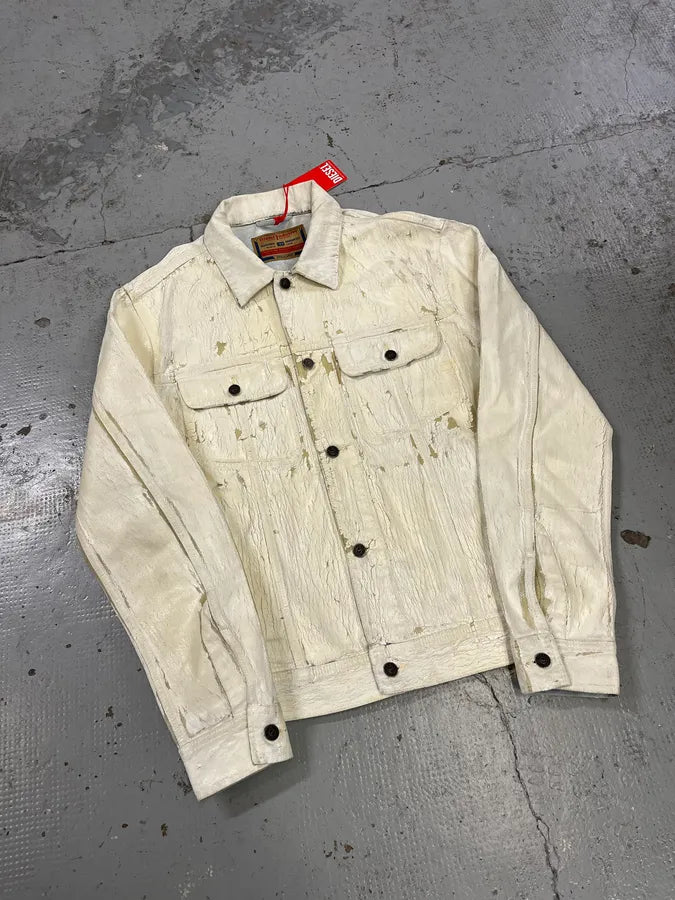 Diesel Overpainted Distressed Cream Denim Jacket DSfCJgC 3