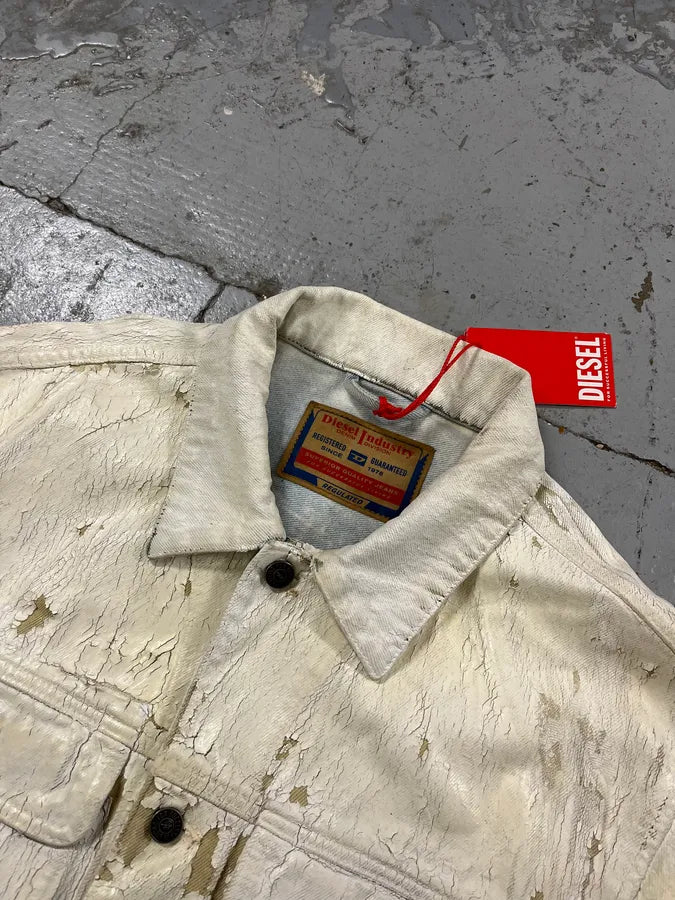 Diesel Overpainted Distressed Cream Denim Jacket DSfCJgC 4
