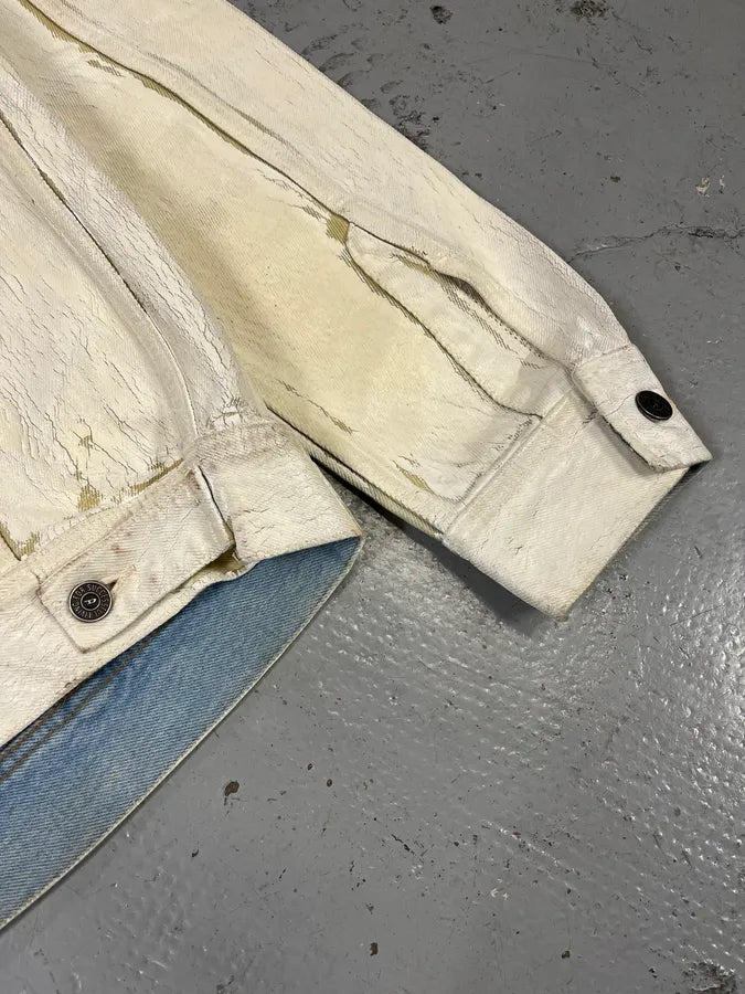 Diesel Overpainted Distressed Cream Denim Jacket DSfCJgC 7
