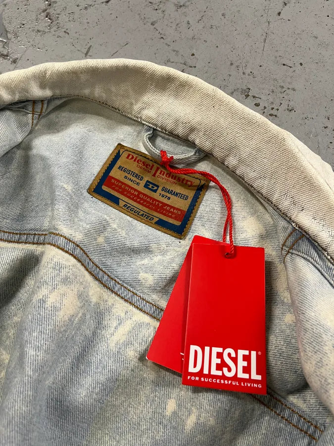 Diesel Overpainted Distressed Cream Denim Jacket DSfCJgC 9