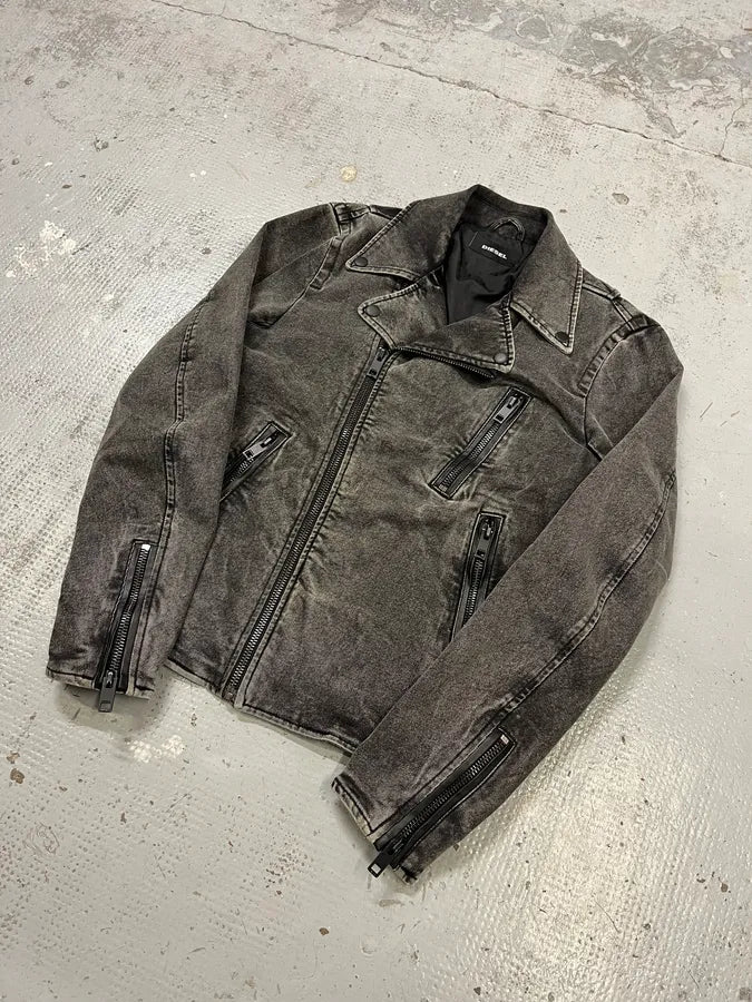 Diesel Raw Grey Denim Perfecto Jacket WxmFUNS 3