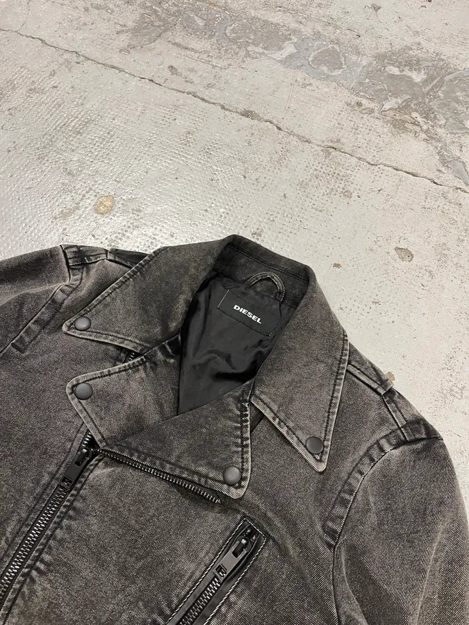 Diesel Raw Grey Denim Perfecto Jacket WxmFUNS 4