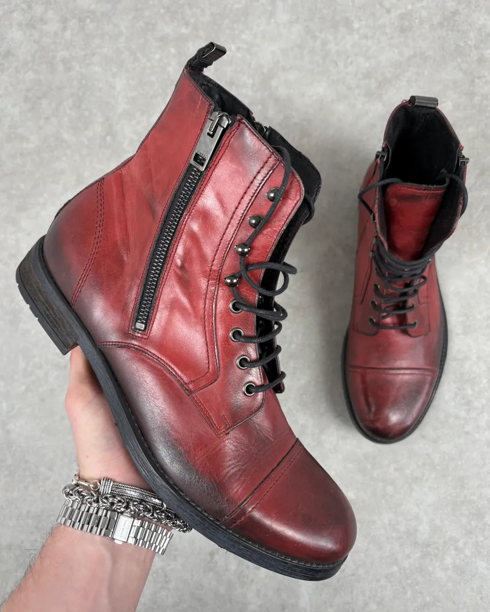 Diesel Raw Red Leather Combat Boots oIcNjtk 0