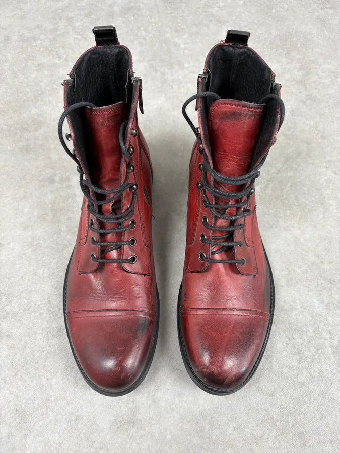Diesel Raw Red Leather Combat Boots oIcNjtk 1