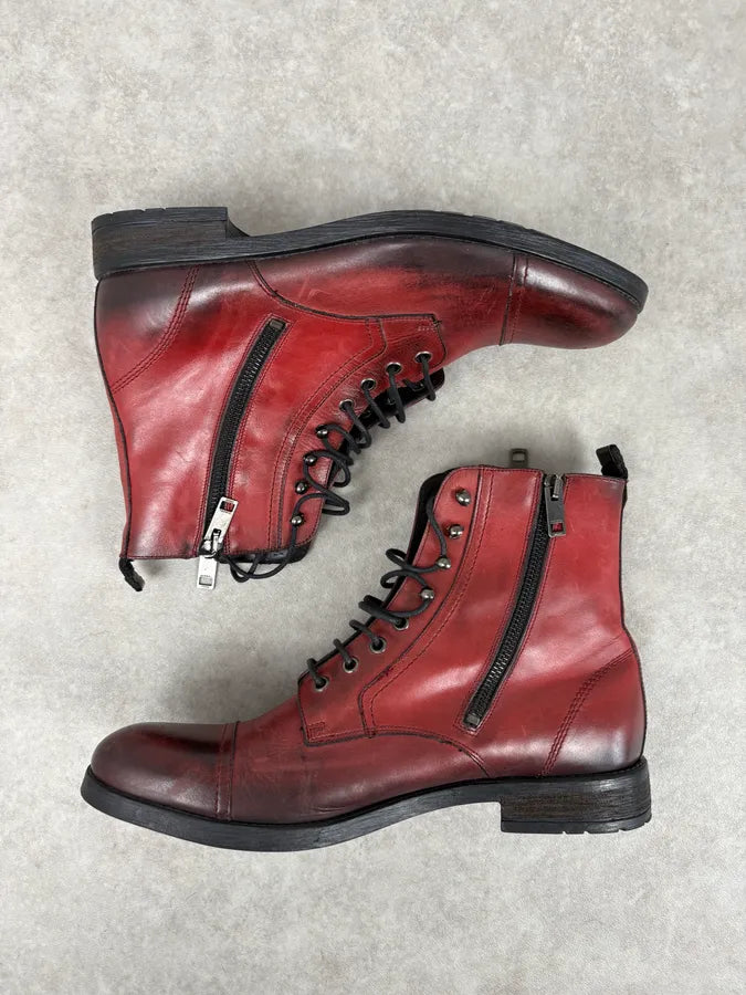 Diesel Raw Red Leather Combat Boots oIcNjtk 2
