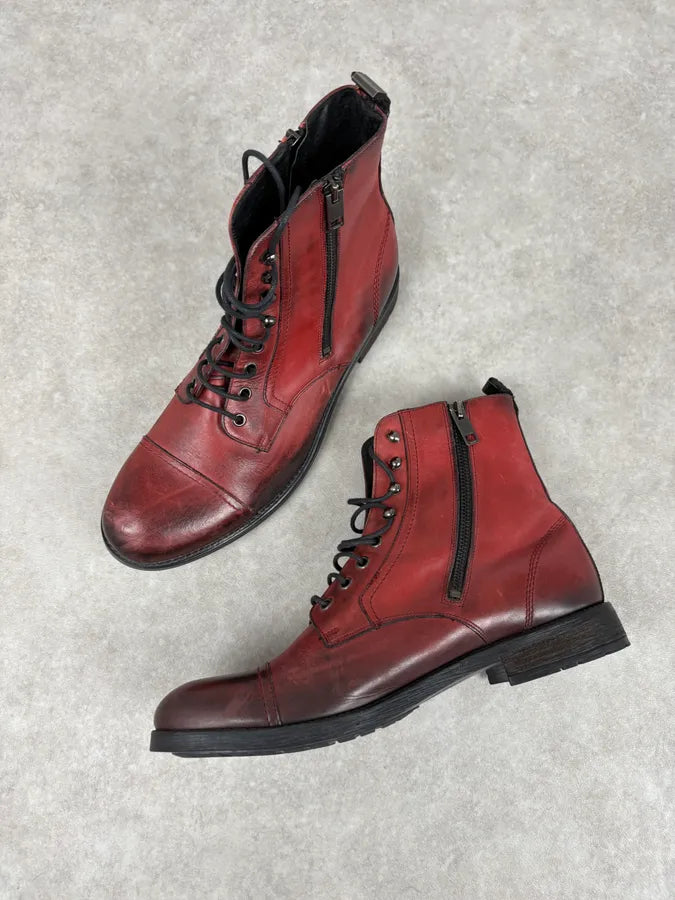 Diesel Raw Red Leather Combat Boots oIcNjtk 3