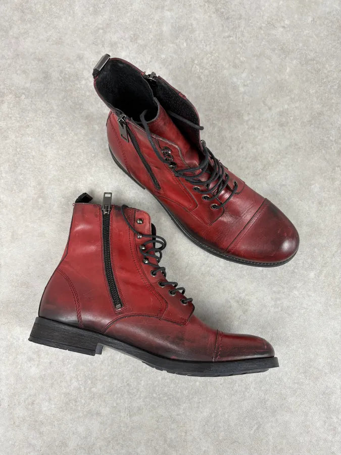 Diesel Raw Red Leather Combat Boots oIcNjtk 4