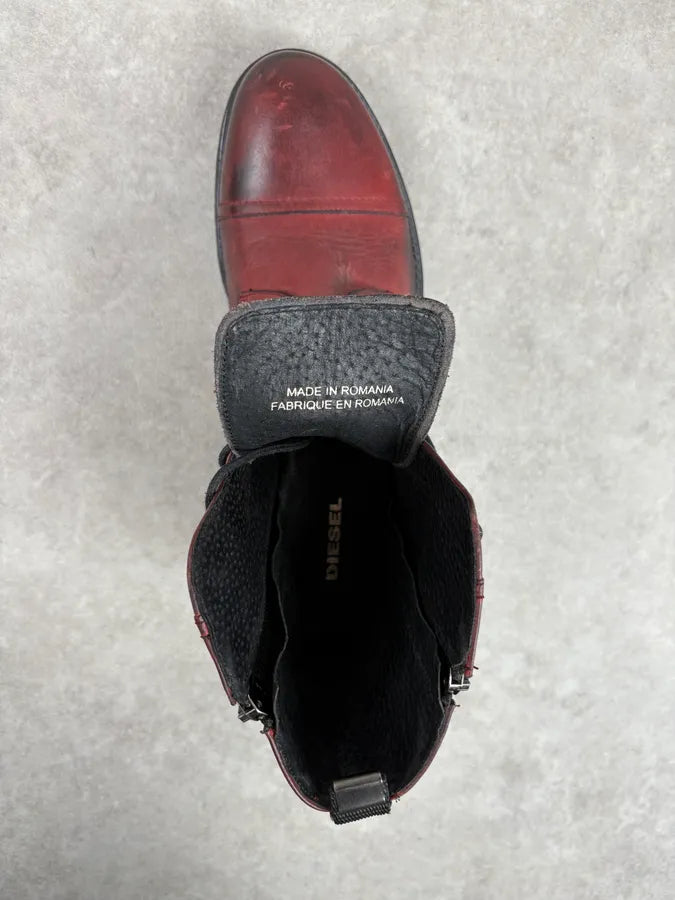 Diesel Raw Red Leather Combat Boots oIcNjtk 6