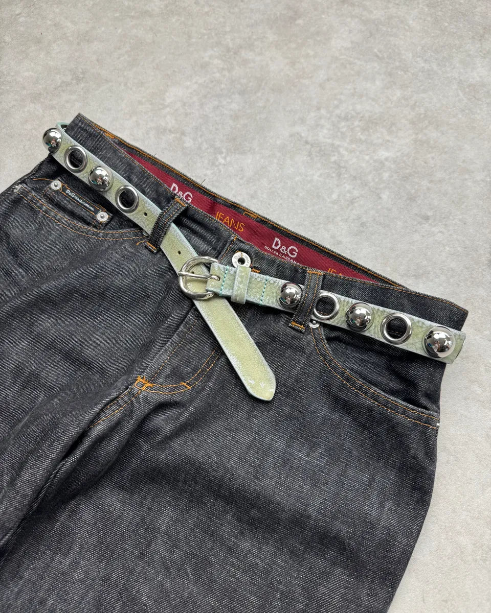 Diesel Sage Green Leather Metalic Globes Studded Belt SYroyOO 2