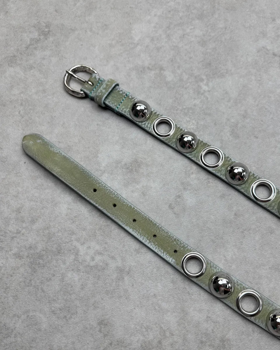 Diesel Sage Green Leather Metalic Globes Studded Belt SYroyOO 4