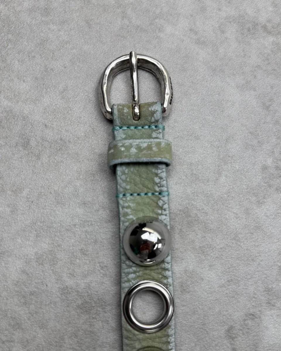 Diesel Sage Green Leather Metalic Globes Studded Belt SYroyOO 5