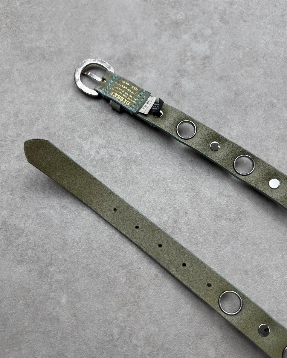 Diesel Sage Green Leather Metalic Globes Studded Belt SYroyOO 6