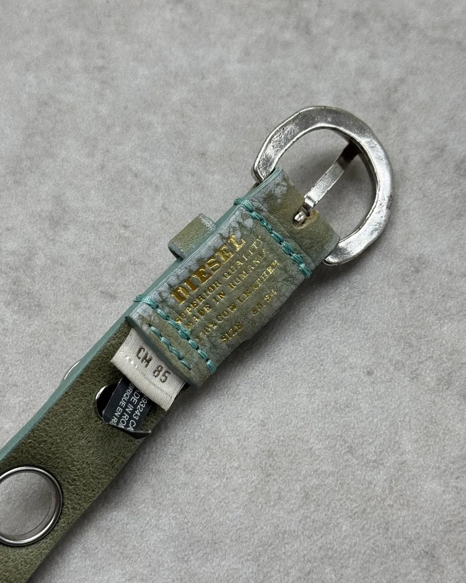 Diesel Sage Green Leather Metalic Globes Studded Belt SYroyOO 7