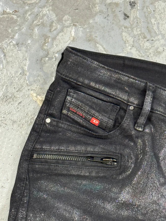 Diesel Skinny Black Glitters Effect Biker Pants jGKKSvu 5