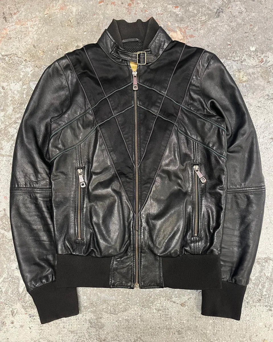 Diesel Speed Black Leather Bomber Jacket (XS/S) 0