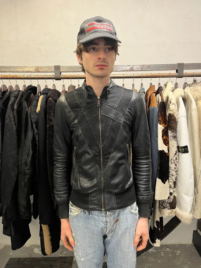 Diesel Speed Black Leather Bomber Jacket (XS/S) 1