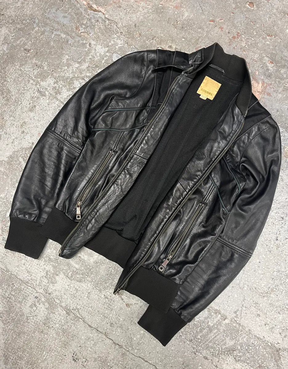 Diesel Speed Black Leather Bomber Jacket (XS/S) 5