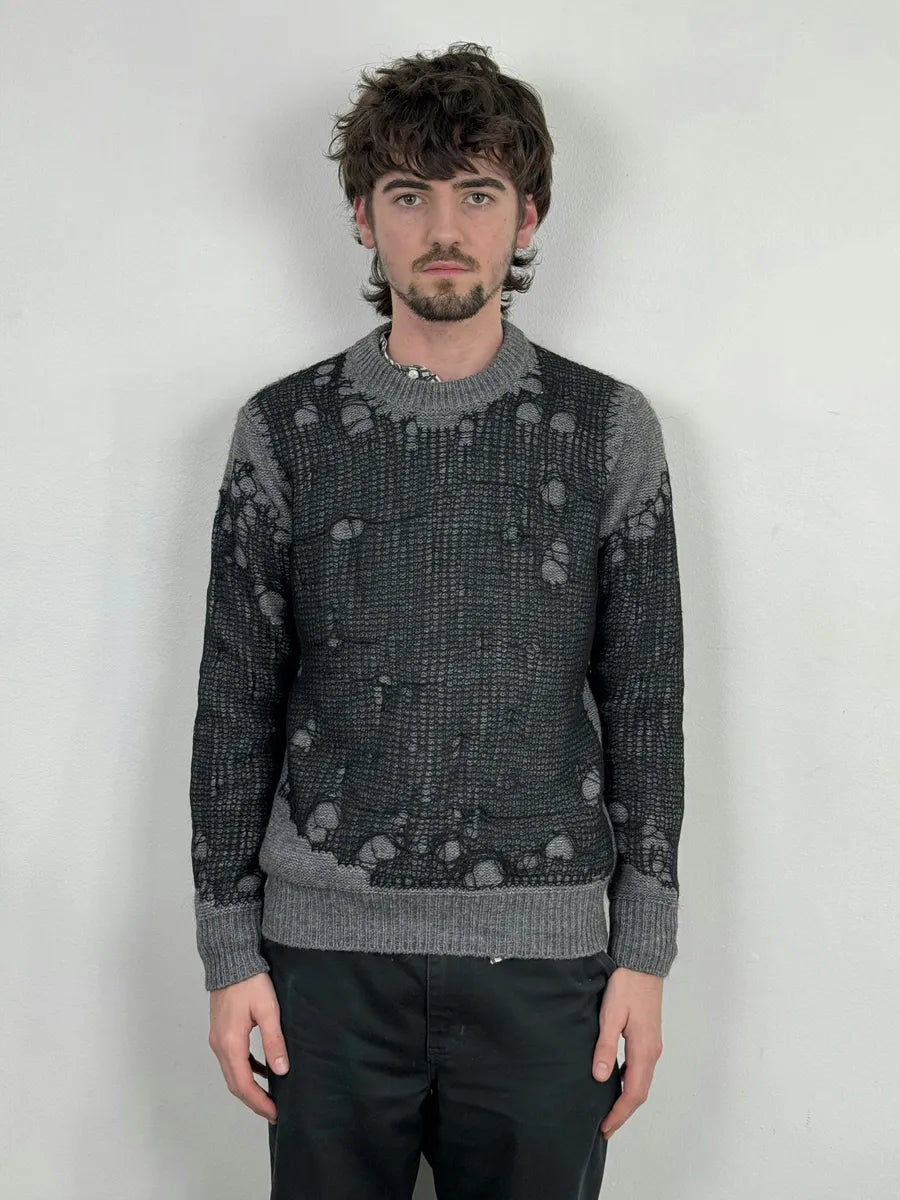 Diesel Spiderweb Distressed Grey & Black Sweater QajDowm 1