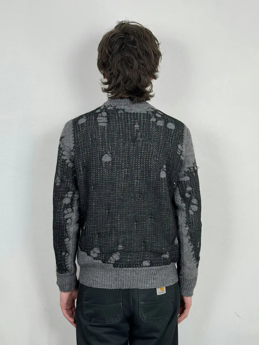 Diesel Spiderweb Distressed Grey & Black Sweater QajDowm 2