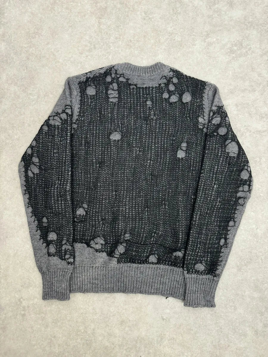 Diesel Spiderweb Distressed Grey & Black Sweater QajDowm 4