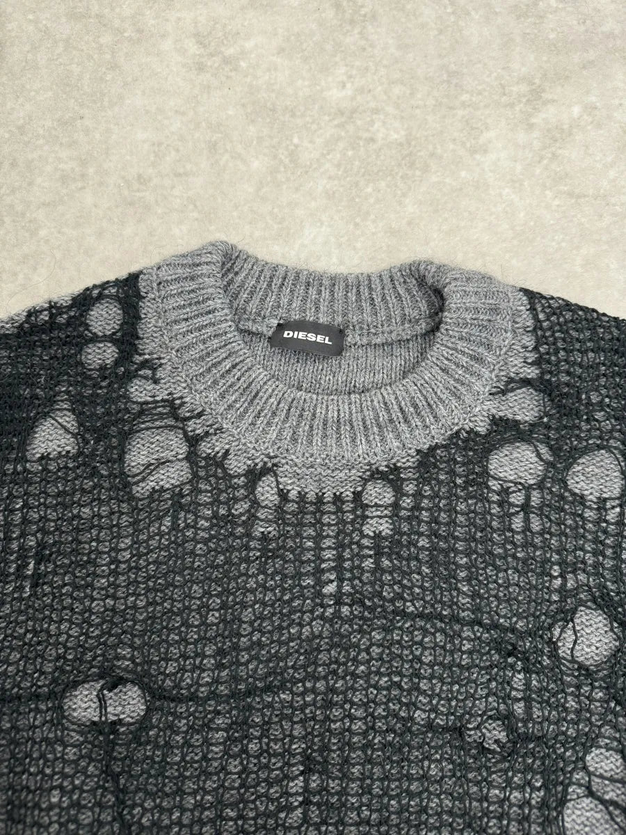 Diesel Spiderweb Distressed Grey & Black Sweater QajDowm 5