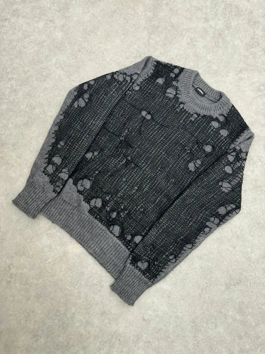 Diesel Spiderweb Distressed Grey & Black Sweater QajDowm 6