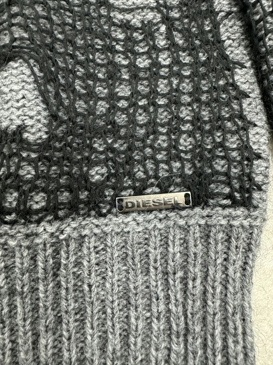 Diesel Spiderweb Distressed Grey & Black Sweater QajDowm 7