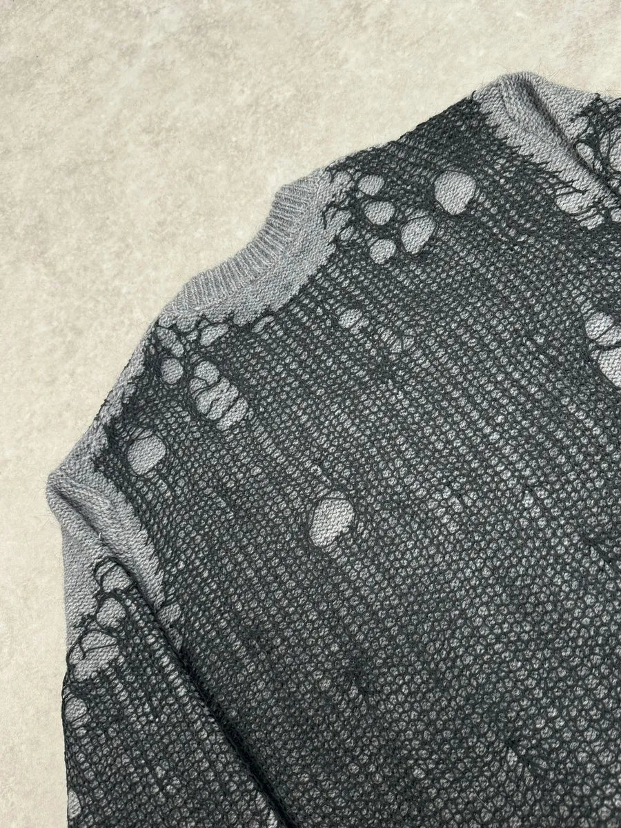 Diesel Spiderweb Distressed Grey & Black Sweater QajDowm 8