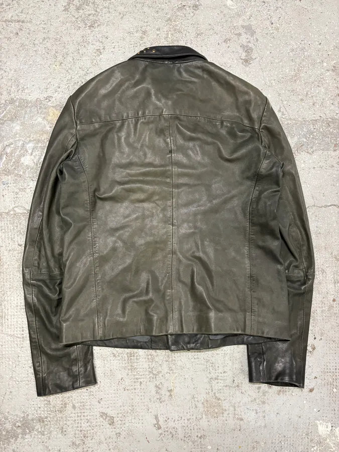 Diesel Studded Eyelet Grey Leather Jacket FQHApSD 3