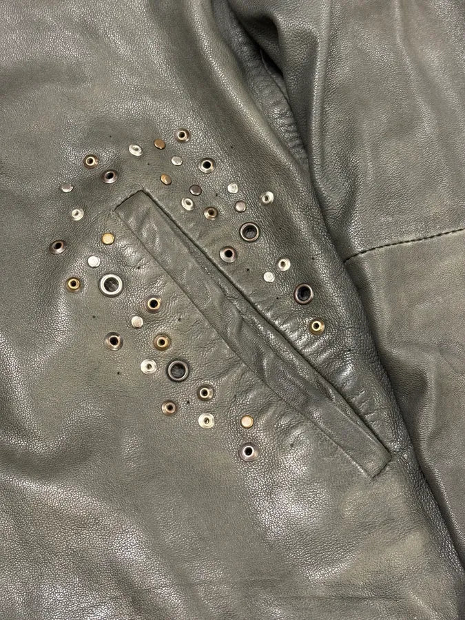 Diesel Studded Eyelet Grey Leather Jacket FQHApSD 5