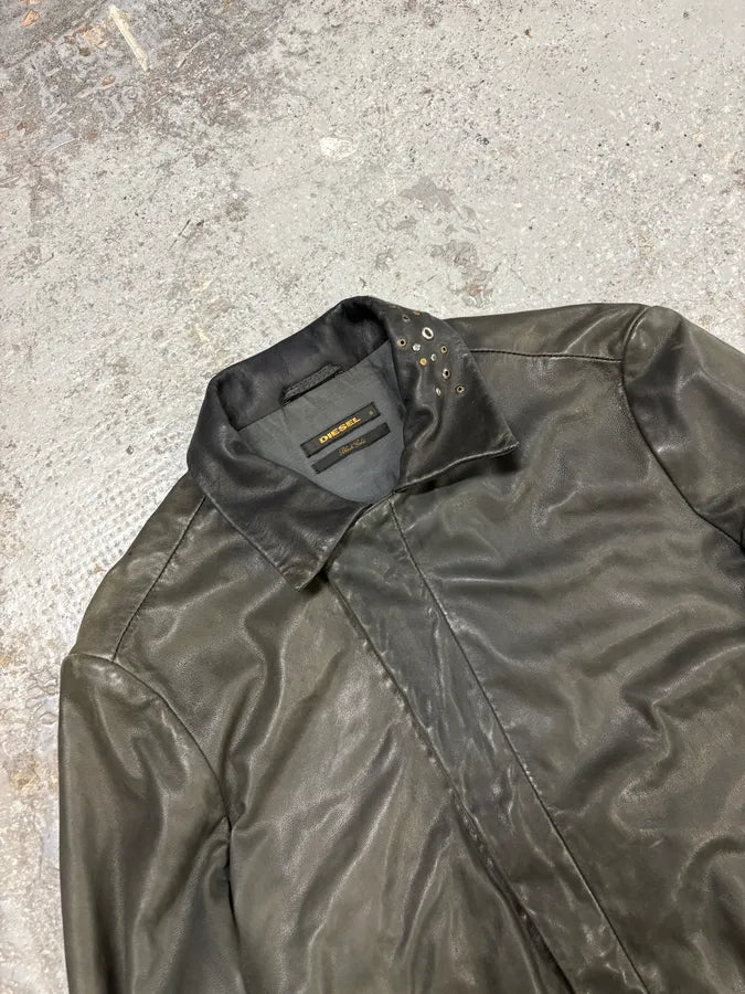 Diesel Studded Eyelet Grey Leather Jacket FQHApSD 4