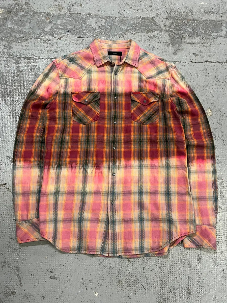 Diesel Summer Bleached Effect Western Checked Pink Shirt KGfgITy 0