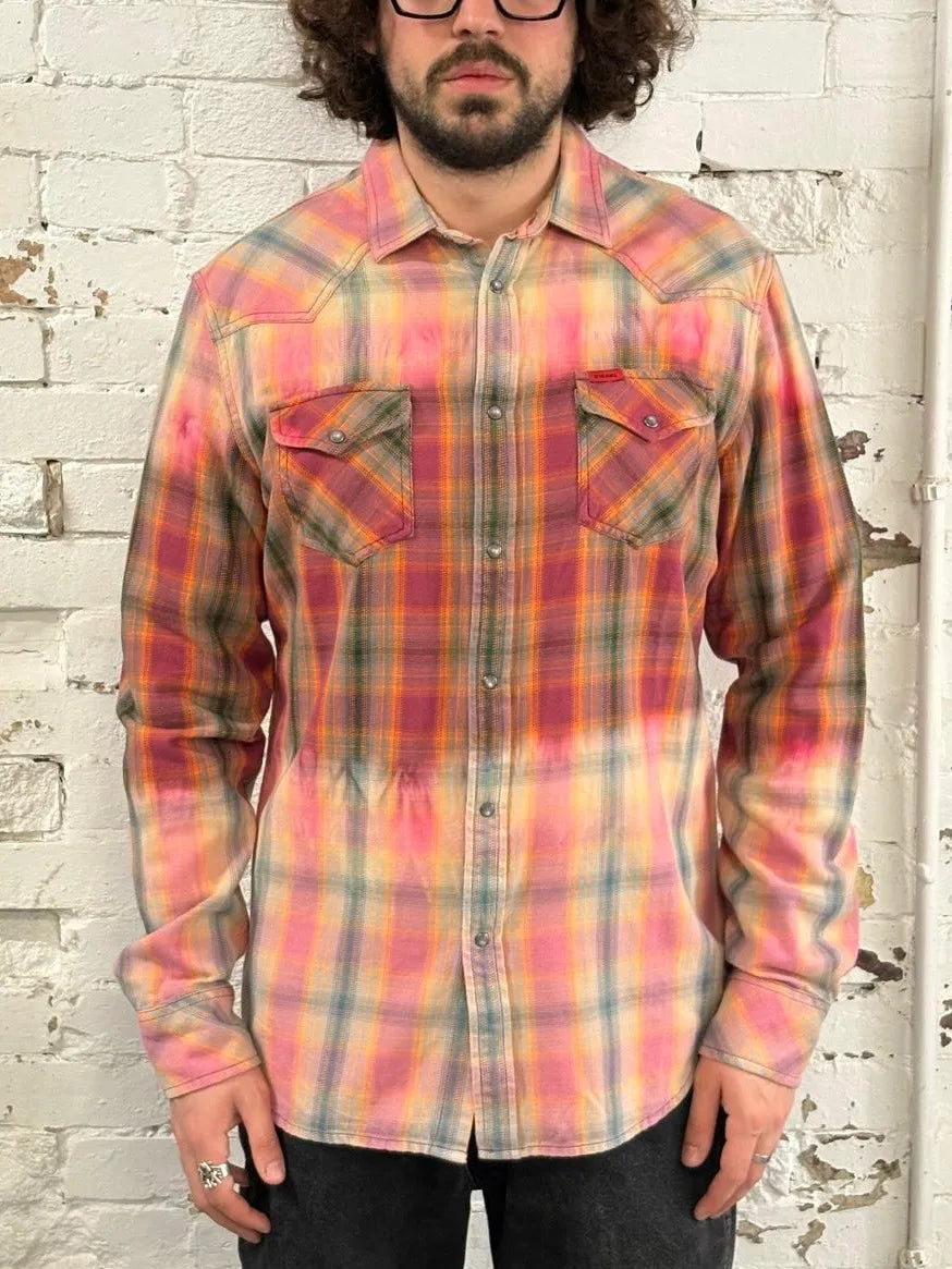 Diesel Summer Bleached Effect Western Checked Pink Shirt KGfgITy 1