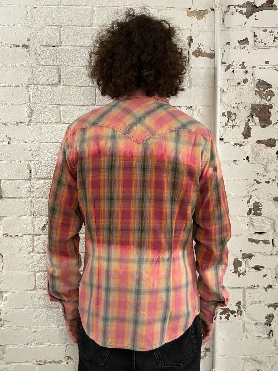 Diesel Summer Bleached Effect Western Checked Pink Shirt KGfgITy 2