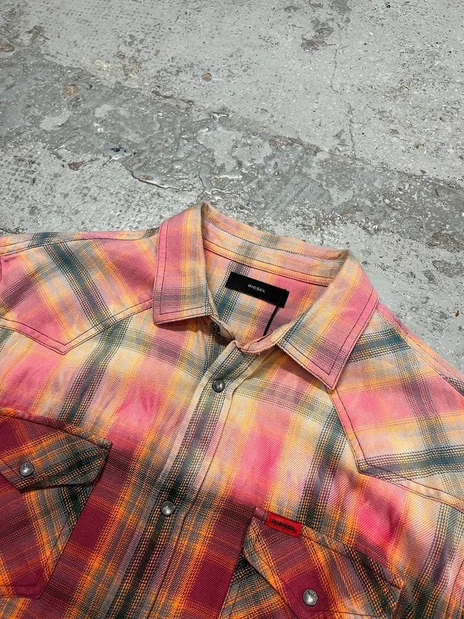 Diesel Summer Bleached Effect Western Checked Pink Shirt KGfgITy 5