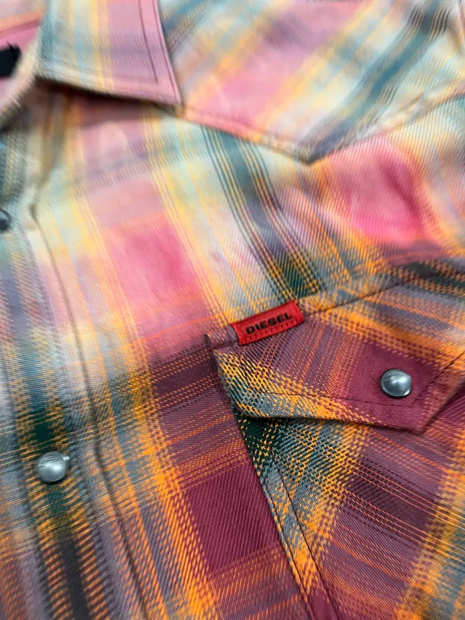 Diesel Summer Bleached Effect Western Checked Pink Shirt KGfgITy 6