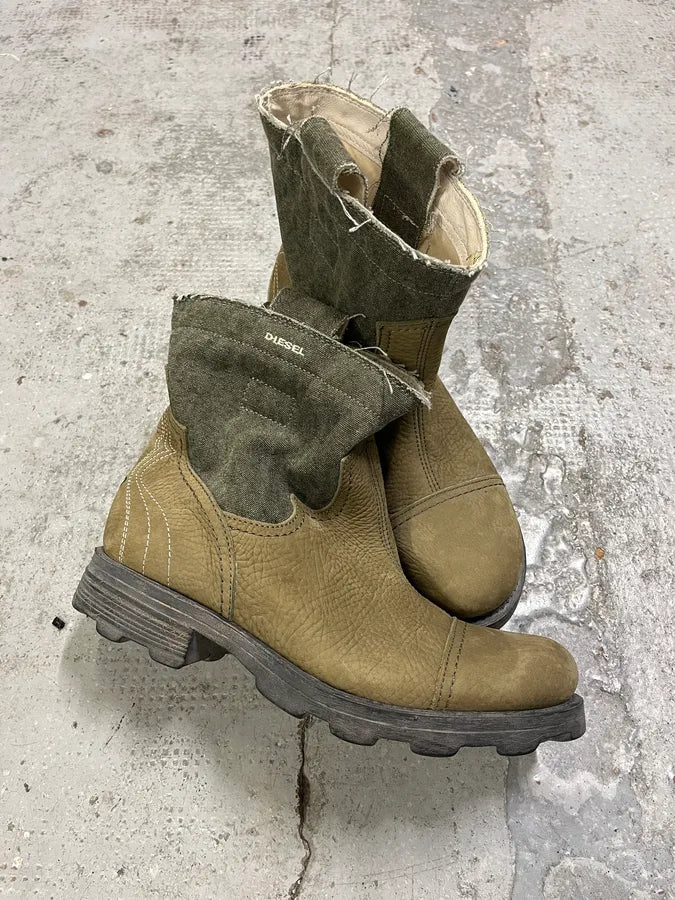 Diesel Two Tones Khaki & Beige Leather Boots zTtAxsN 4