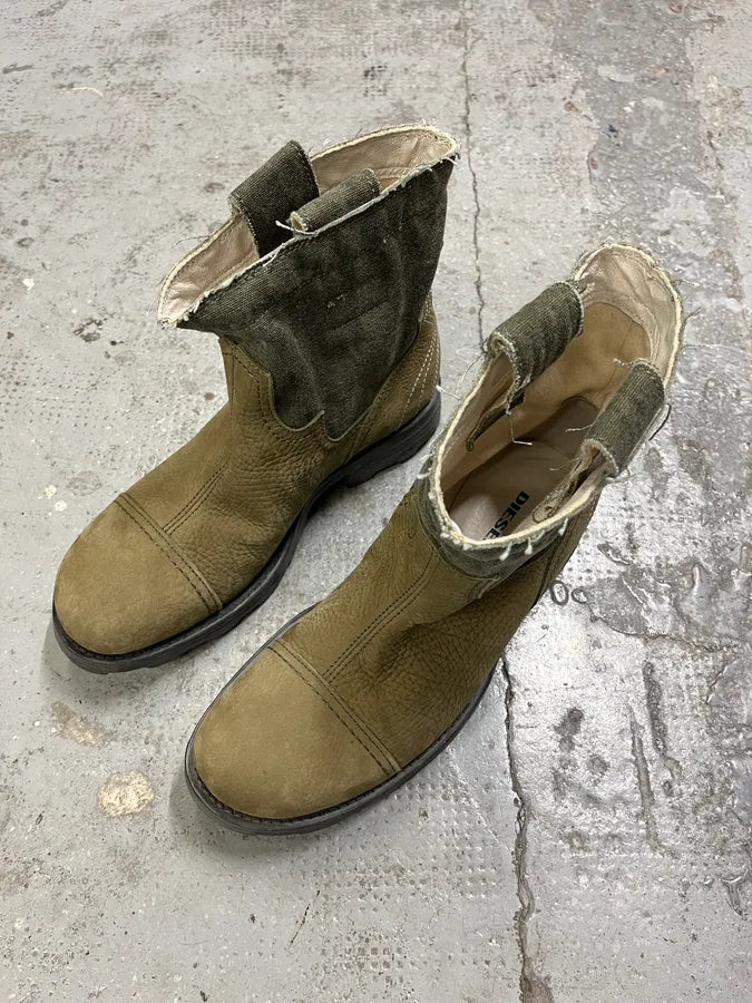 Diesel Two Tones Khaki & Beige Leather Boots zTtAxsN 3