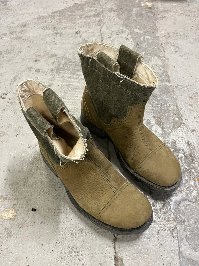 Diesel Two Tones Khaki & Beige Leather Boots zTtAxsN 5