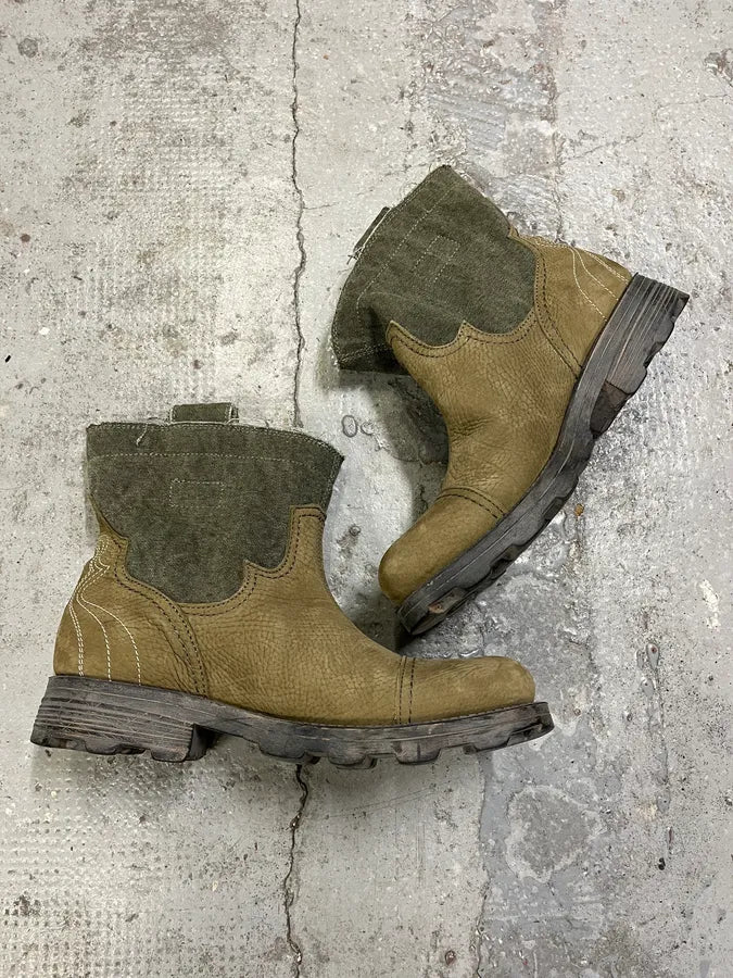 Diesel Two Tones Khaki & Beige Leather Boots zTtAxsN 6