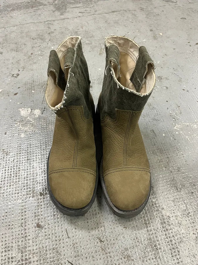 Diesel Two Tones Khaki & Beige Leather Boots zTtAxsN 1