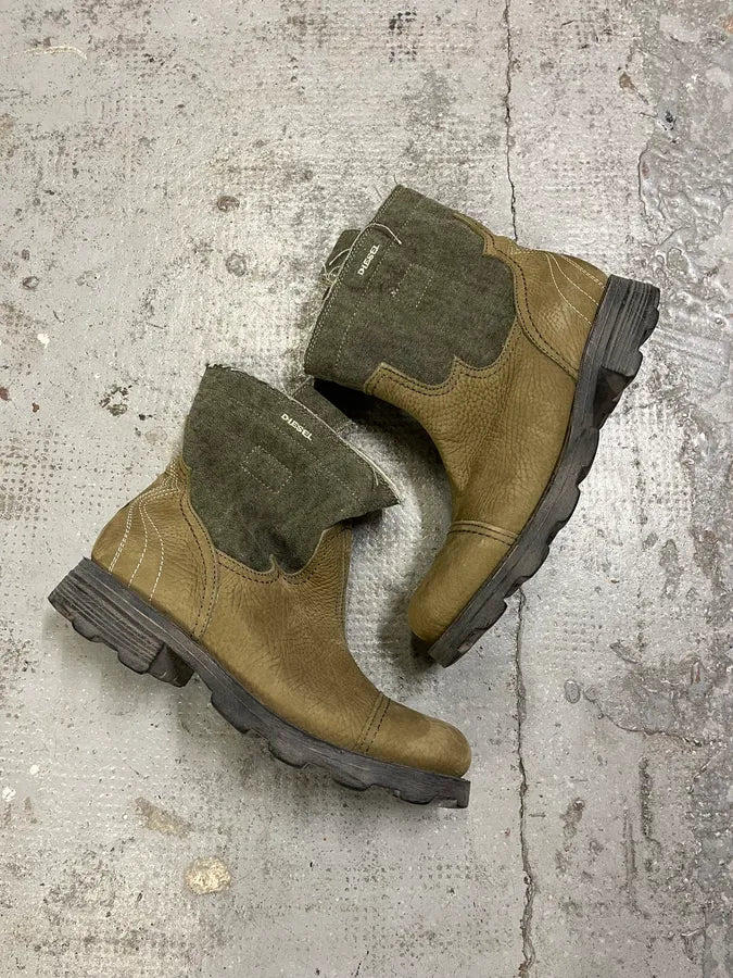 Diesel Two Tones Khaki & Beige Leather Boots zTtAxsN 2