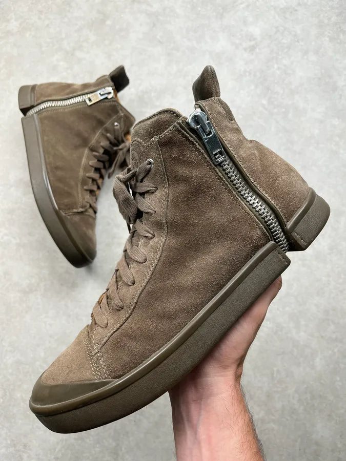 Diesel Ultra Zip Suede Leather Taupe Brown High Sneakers eamGxIs 0