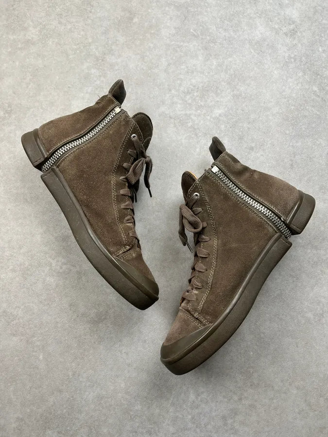 Diesel Ultra Zip Suede Leather Taupe Brown High Sneakers eamGxIs 2