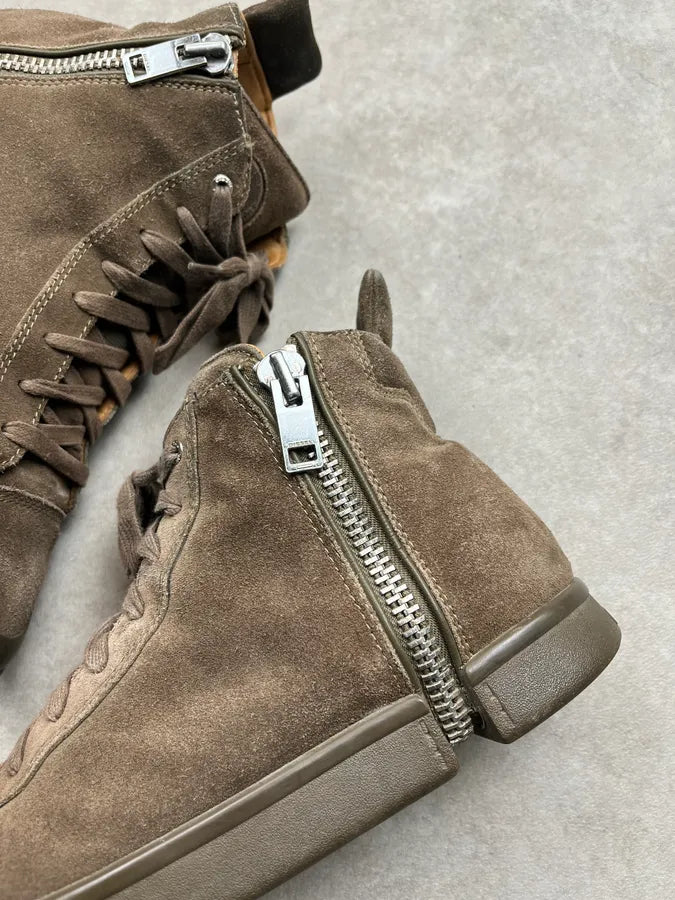Diesel Ultra Zip Suede Leather Taupe Brown High Sneakers eamGxIs 3